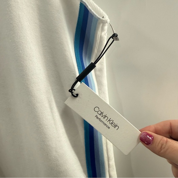 NWT Calvin Klein Performance Hooded Logo Sweatshirt Mini Dress White Pockets 2X - Picture 12 of 14